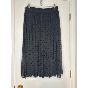 Torrid Skirt Women 00 Black Mesh Polka Dot Tulle Midi A Line Flocked Overlay